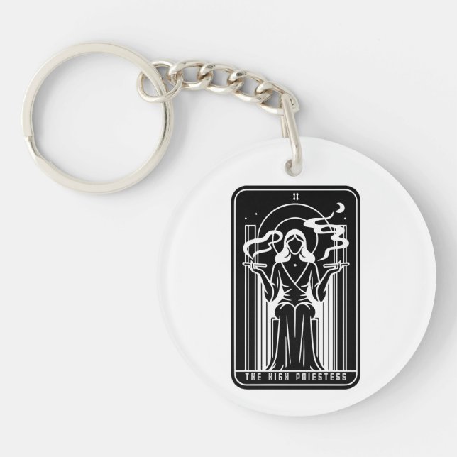 Tarot High Priestess Female Weed Smoking Occult Keychain (Front)