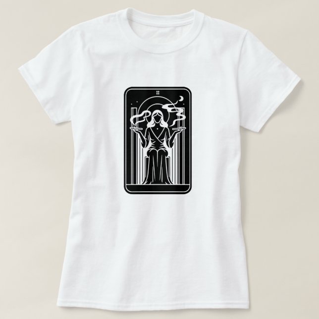 Tarot High Priestess Female Weed Smoking Occult T-Shirt (Design Front)