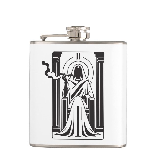 Tarot High Priestess Weed Smoking Occult Hip Flask (Front)