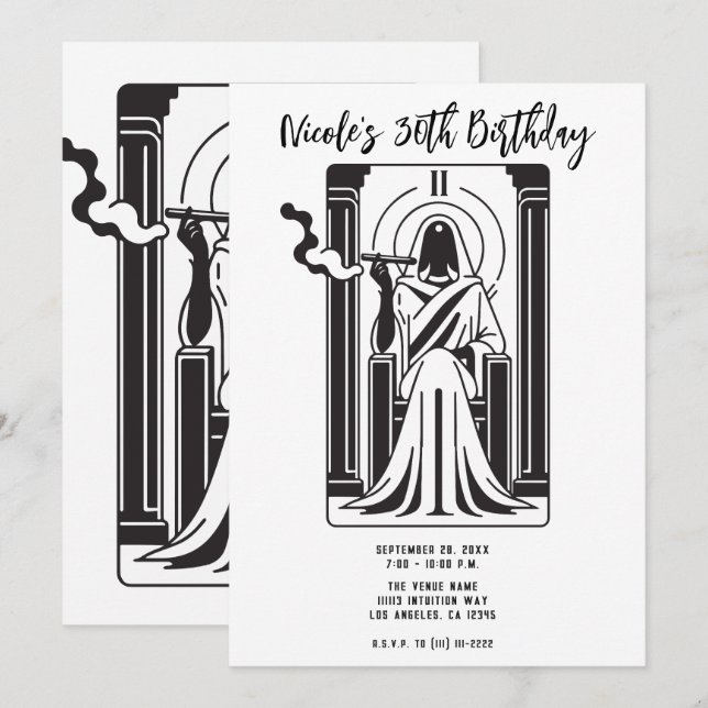 Tarot High Priestess Weed Smoking Occult Invitation (Front/Back)