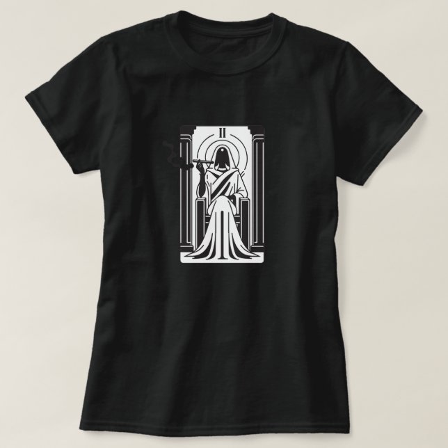 Tarot High Priestess Weed Smoking Occult T-Shirt (Design Front)