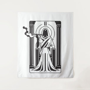 Tarot High Priestess Weed Smoking Occult Tapestry