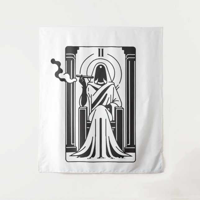 Tarot High Priestess Weed Smoking Occult Tapestry (Front)