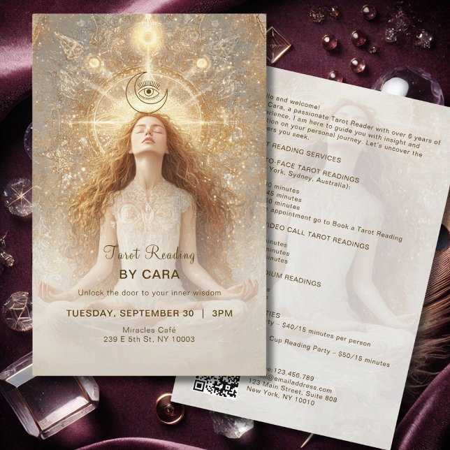 Tarot Mystic Woman Eye Moon Gold QR Code Flyer (Tarot Mystic Woman Eye Moon Gold Flyer)