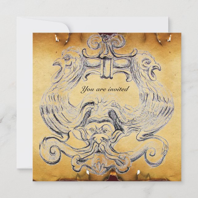 TAROT parchment white brown black Invitation (Front)