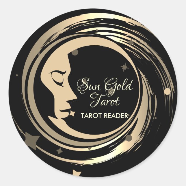 Tarot Reader Gold Stars Moon Classic Round Sticker (Front)