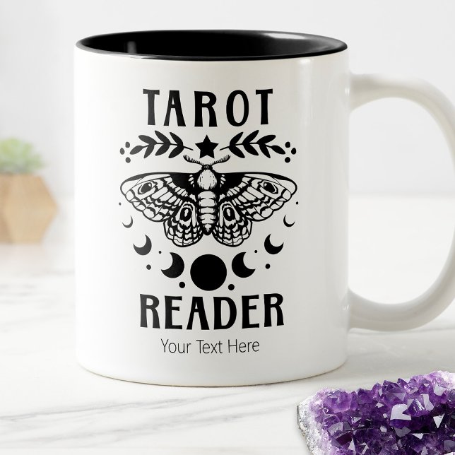 Tarot Reader Moon Phase Moth Divination Mystic  Two-Tone Coffee Mug (Tarot Reader Coffee Mug)
