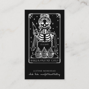 Tarot Skeleton Baker Whisk Cupcake Black Business Card