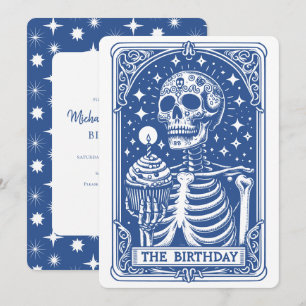 Tarot Skeleton Blue Birthday Invitation