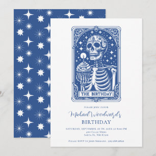 Tarot Skeleton Blue Birthday Invitation