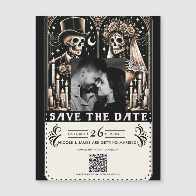 Tarot Skeletons Bride Groom Wedding  Save the Date (Front)