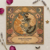 Tarot Square Card Cute Siamese Corgi Pet Sitter
