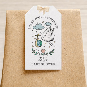 Tarot Stork Baby Boy Shower Thank You Favour Gift Tags