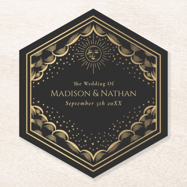 Tarot Sun and Moon Wedding  Paper Coaster (Front)