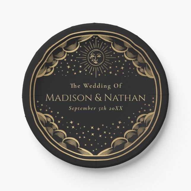 Tarot Sun and Moon Wedding  Paper Plate (Front)
