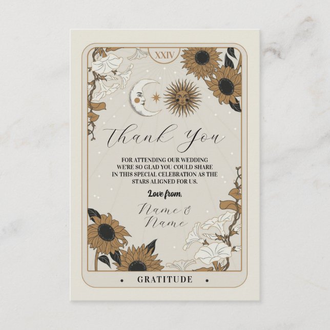 Tarot Sun Moon aligné Cartes de mariage Merci (Devant)