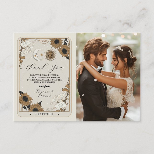 Tarot Sun Moon Photo Thank You Wedding Cards (Front)