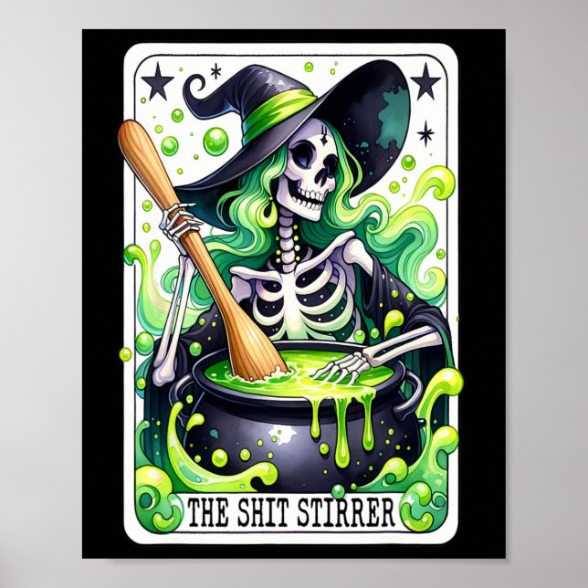 Tarot The Stirrer Funny Halloween Witch Tarot Card Poster (Front)