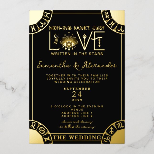 Tarot Zodiac Sign Evil Eye Black Celestial Wedding (Front)