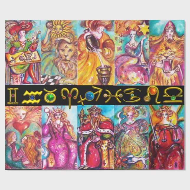 TAROTS AND ZODIAC BIRTHDAY SIGNS Tarot Astrology Wrapping Paper (Flat)