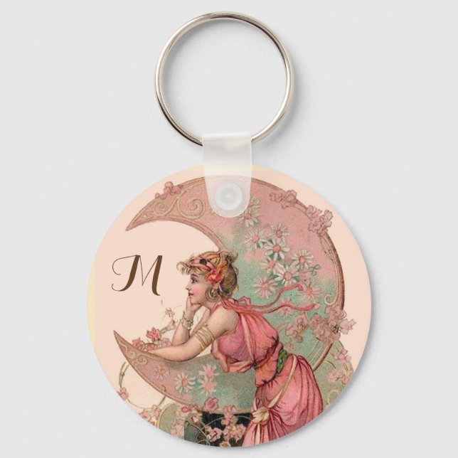 TAROTS/ LADY OF THE MOON ,FLOWERS IN PINK MONOGRAM KEYCHAIN (Front)