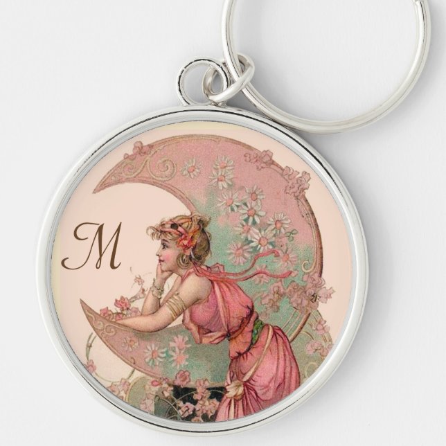 TAROTS/ LADY OF THE MOON ,FLOWERS IN PINK MONOGRAM KEYCHAIN (Front)