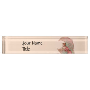 TAROTS/ LADY OF THE MOON,FLOWERS IN PINK NAMEPLATE