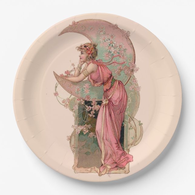 TAROTS/ LADY OF THE MOON, FLOWERS IN PINK PAPER PLATE (Front)