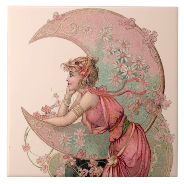 TAROTS/ LADY OF THE MOON, FLOWERS IN PINK TILE (Front)