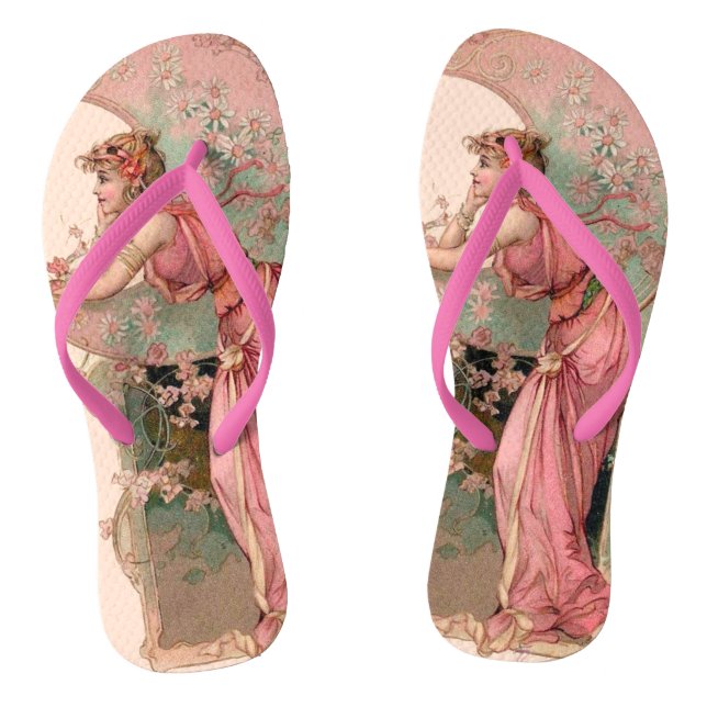 TAROTS / LADY OF THE MOON WITH FLOWERS IN PINK FLIP FLOPS (Footbed)