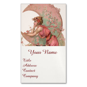 TAROTS / LADY OF THE MOON WITH FLOWERS IN PINK 	Magnetic BUSINESS CARD