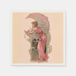 TAROTS/ LADY OF THE MOON WITH FLOWERS IN PINK NAPKIN