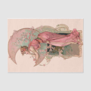 TAROTS/ LADY OF THE MOON WITH FLOWERS IN PINK TISSUE PAPER