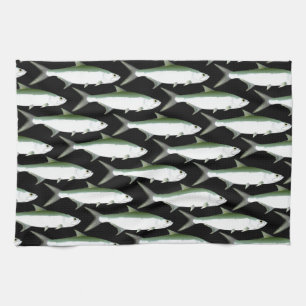 Tarpon pattern on black kitchen towel