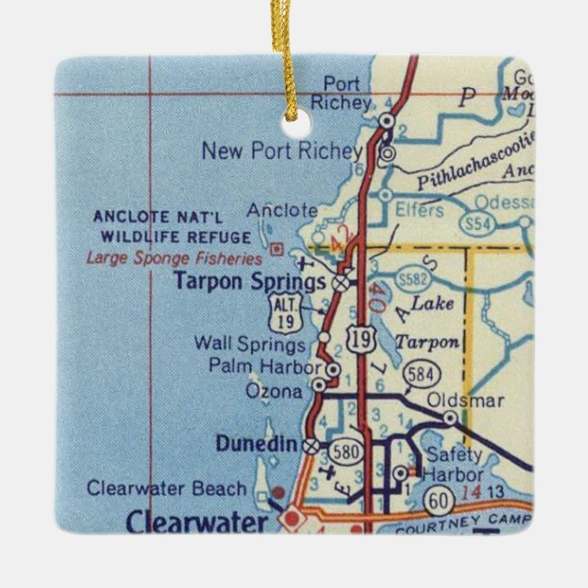 Tarpon Springs FL Vintage Map Ceramic Ornament (Front)