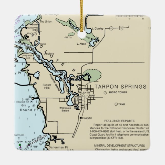 Tarpon Springs Nautical Chart Ceramic Ornament (Back)
