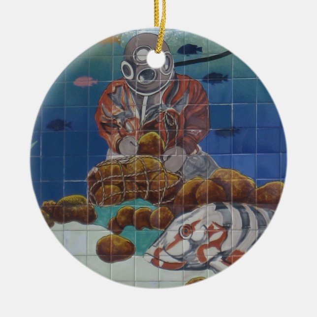 Tarpon Springs Sponge Diver Mural Ornament (Front)