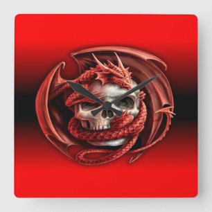 tarragon skull square wall clock