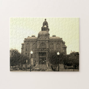 Tarrant County Courthouse Southwest SideBlackWhite Jigsaw Puzzle