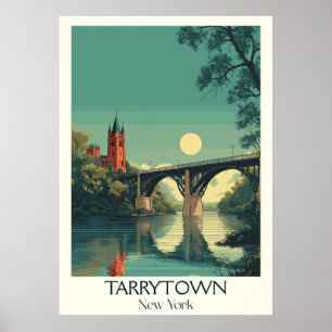 Tarrytown New York Vintage Bridge River Art Poster
