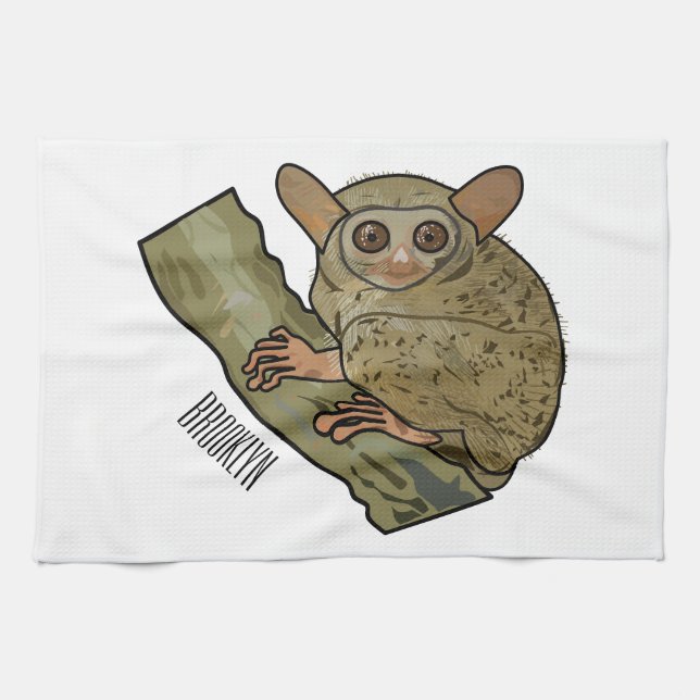 Tarsier cartoon illustration kitchen towel (Horizontal)
