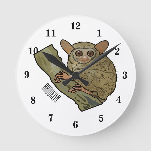 Tarsier cartoon illustration round clock (Front)