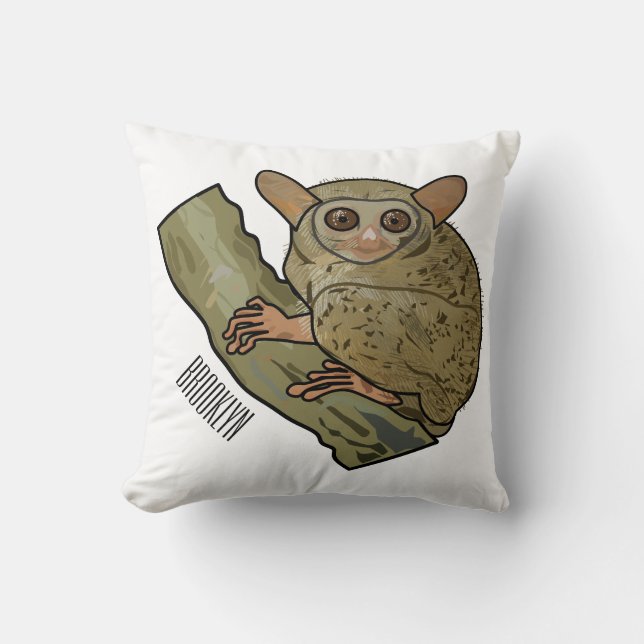 Tarsier cartoon illustration  throw pillow (Front)