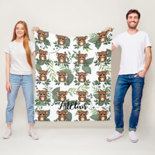 Tarsier Leaves Green Print  Fleece Blanket