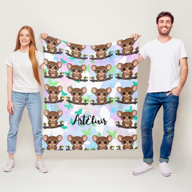 Tarsier Pastel Butterfly Background Print  Fleece Blanket (In Situ)