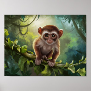 Tarsius Syrichta: Tarsier Monkey in Natural Jungle Poster