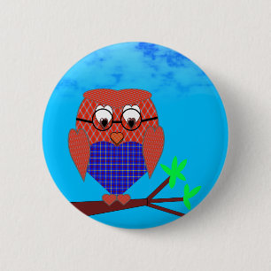Tartan and Hearts Owl 2 Inch Round Button