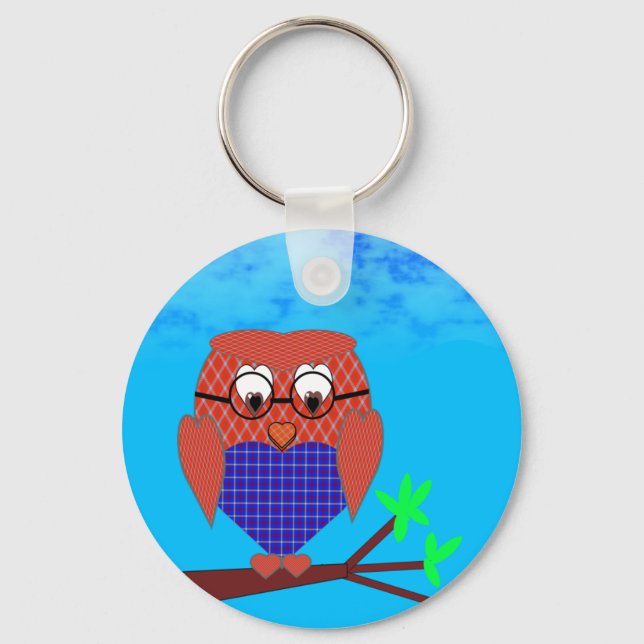 Tartan and Hearts Owl Keychain (Front)