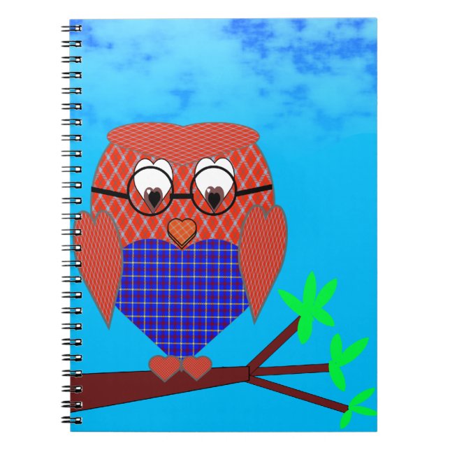 Tartan and Hearts Owl Notebook (Front)