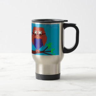 Tartan and Hearts Owl Travel Mug
